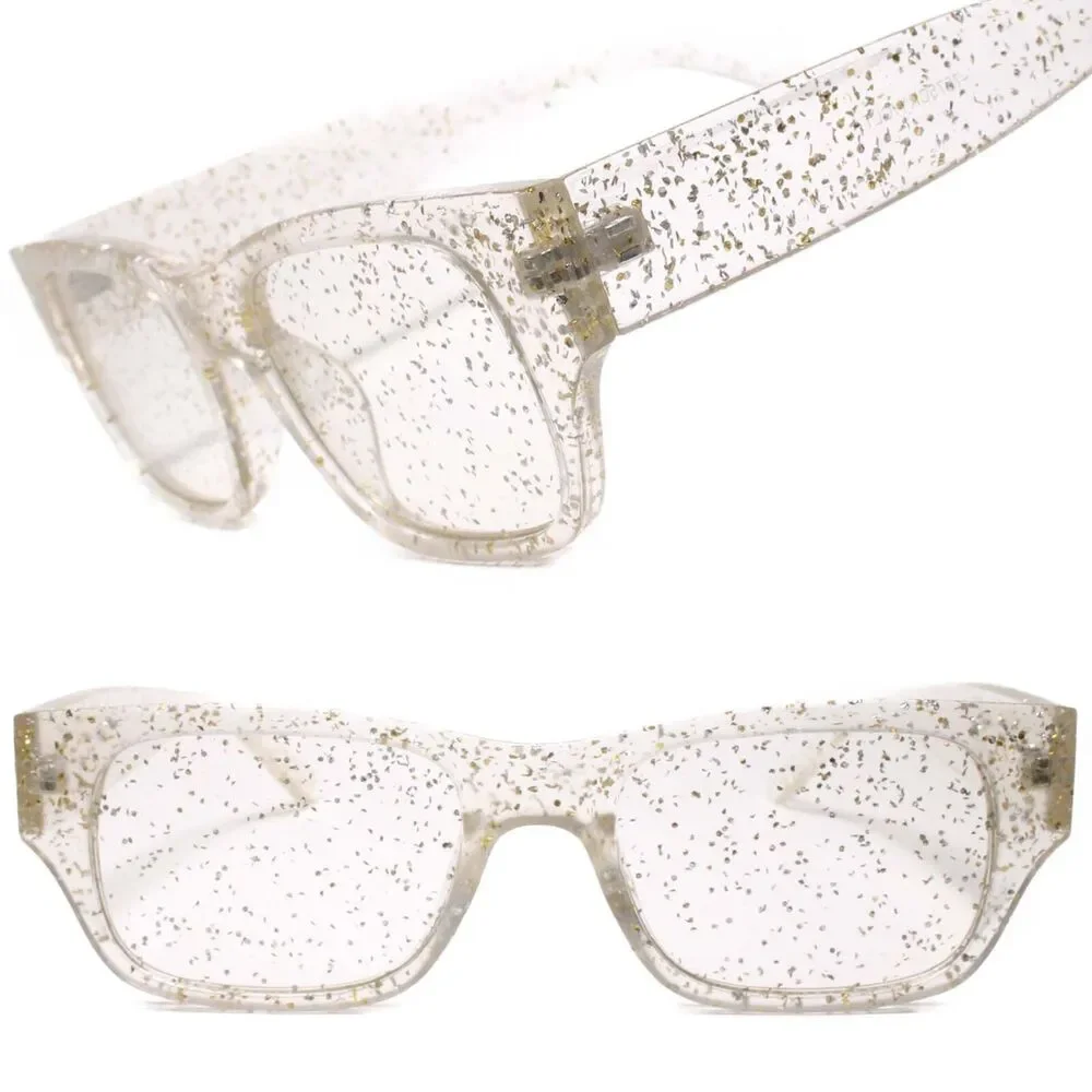 Clear Glitter Rectangle Sunglasses Sparkle Crystal Frame